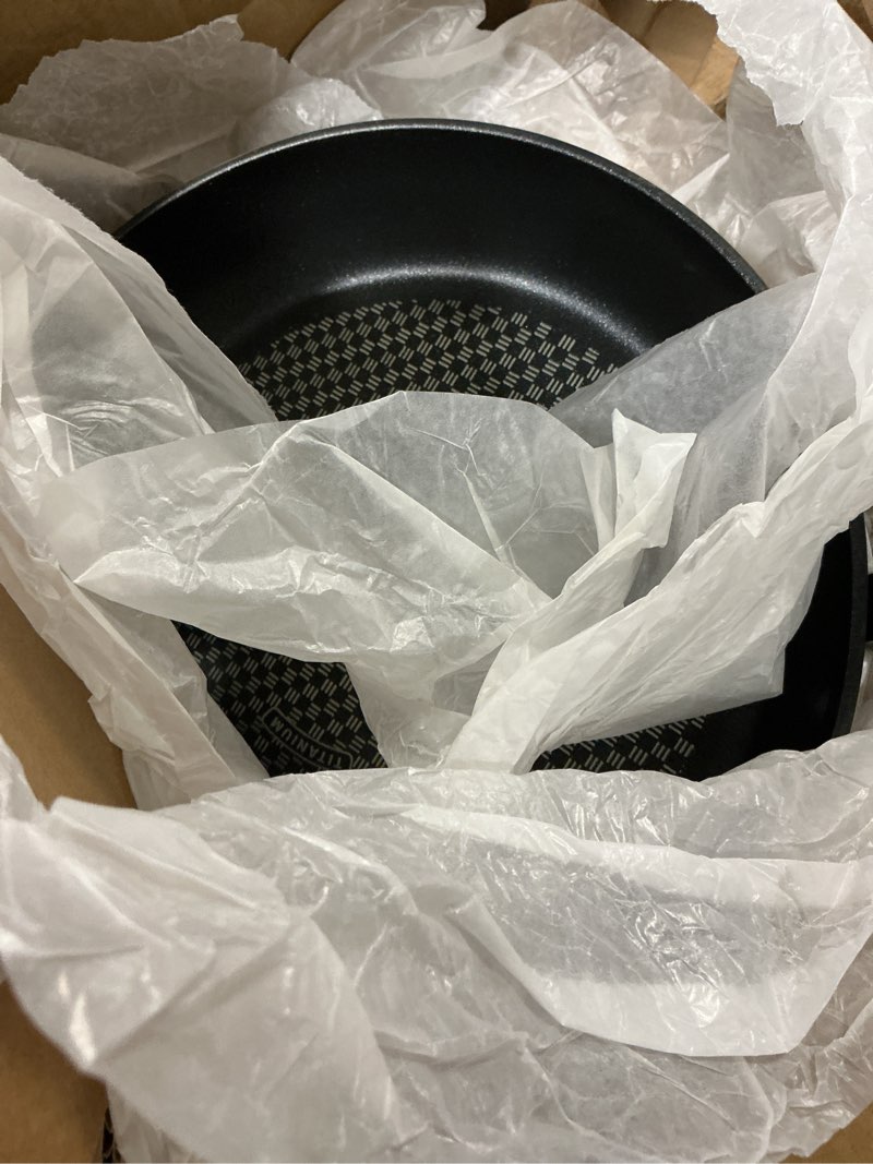 Condition photo showing Good Condition for T-fal Ultimate Hard Anodized Nonstick Fry Pan Set 2 Piece, 8, 10 Inch, Oven Broiler Safe 400F, Kitchen, Cookware, Pots and Pans Set Non Stick, Frying Pans, Dishwasher Safe, Black 2-Piece Set