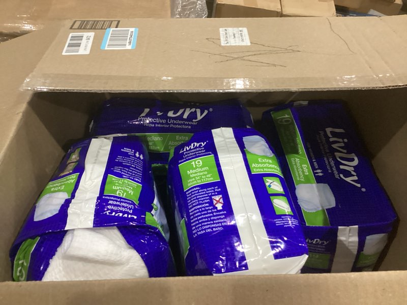 Condition photo showing Good Condition for 4 pack livdry adult incontinence underwear, extra absorbency adult diapers, leak protection, medium, 19-pack medium (19 count)
