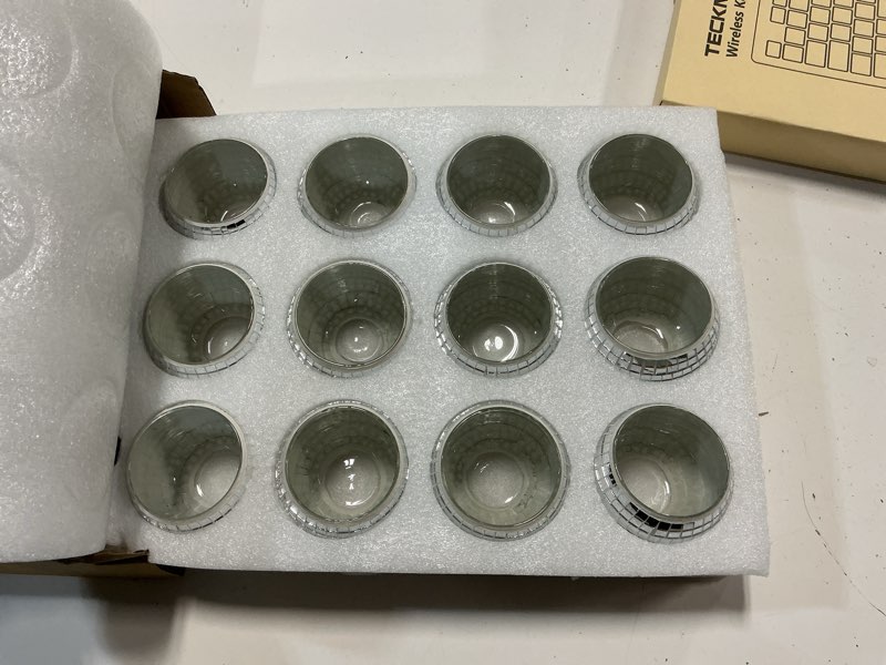 Condition photo showing Good Condition for 12 pcs disco ball candle holder, 2.2" x 2.8" glass mirror silver votive for tealights, perfect disco ball centerpieces for wedding, party, nye, christmas table decor & unique gifts