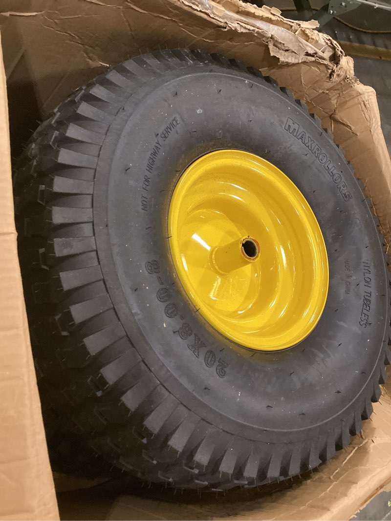 Condition photo showing Good Condition for 2 pcs 16x6.50-8 tubeless tire and wheel, 4 ply 16x6.5-8 lawn mower tires,3"offset hub,with 1"bearing & 3/4"bearing, universal fit riding mowers and garden tractor front wheel,35 psi,715 lbs capacity 16x6.50-8 tubeless large tire(3"offset hub)