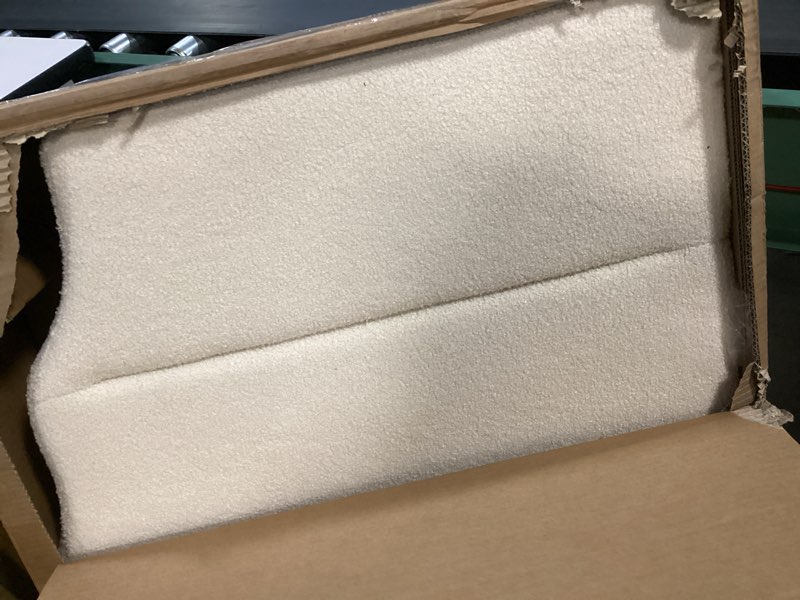 Condition photo showing Good Condition for 24KF Cream Teddy Fabric Tufted King Upholstered Headboard, Modern Vertical Channel Design California King Headboard with Stepped Silhouette Top Edge,6026-K-Teddy Cream King/California King Cream Teddy