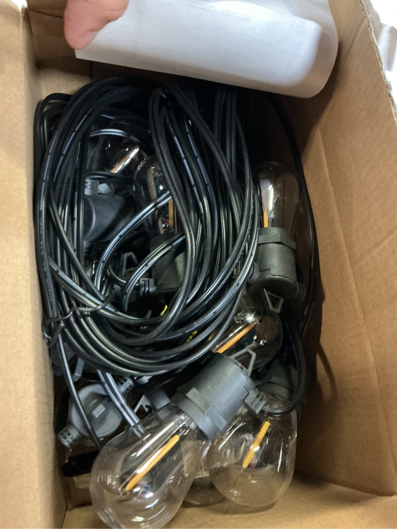 Condition photo showing Good Condition for addlon 50ft led outdoor string lights with edison shatterproof bulbs, weatherproof strand, commercial grade patio lights, decorative for garden or patio, black