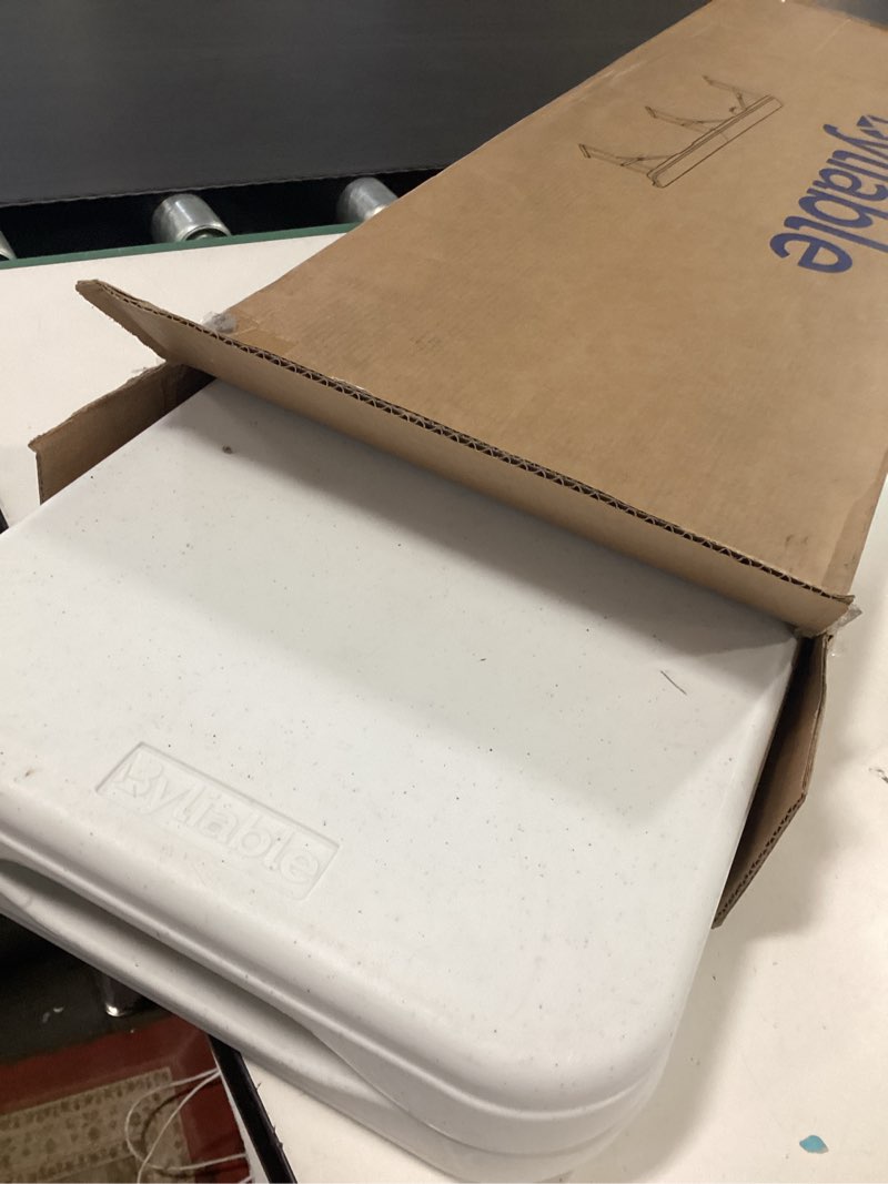 Condition photo showing Good Condition for Folding Bench 6 Foot, Plastic Folding Bench Seat Portable Foldable Picnic Party Camping Dining Seat, White Garden Multipurpose Entertaining Activities