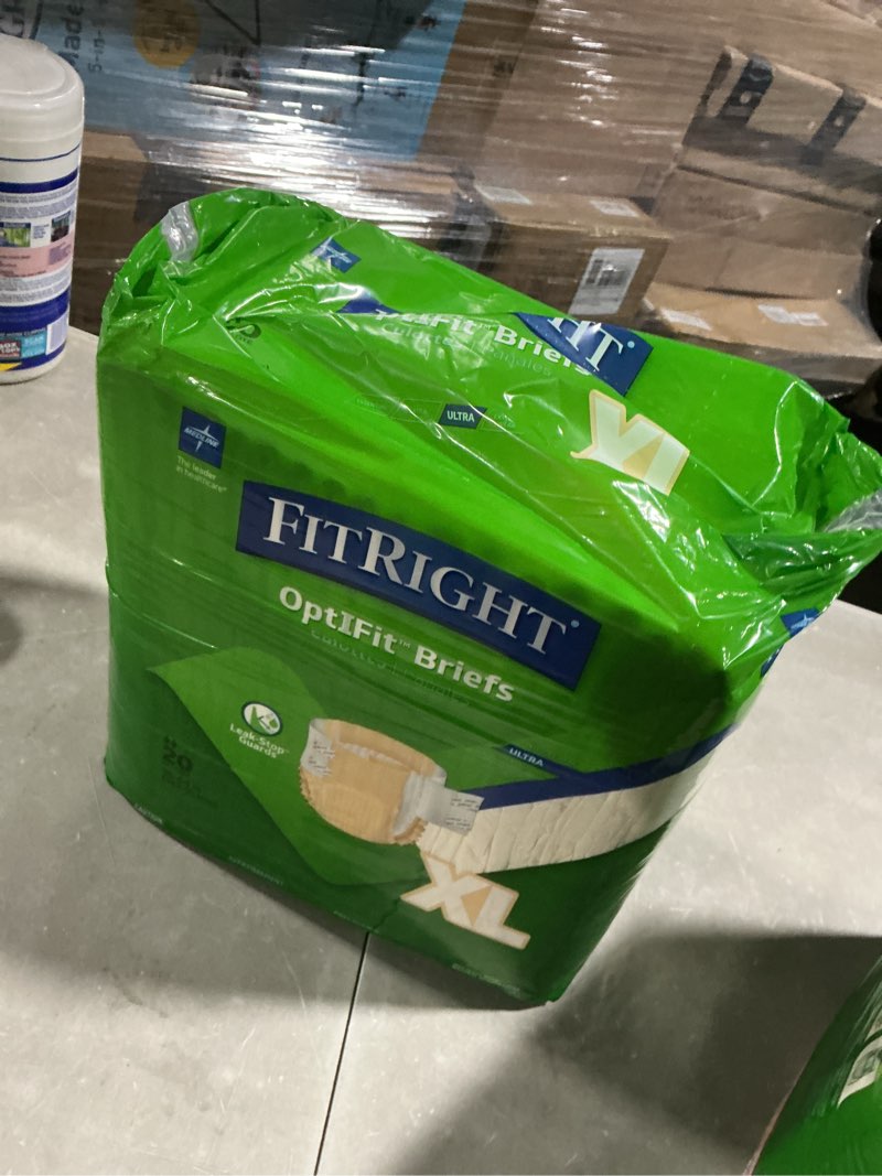 Condition photo showing New/Like New for fitright adult diapers, ultra heavy absorbency, xl (waist size 56in-64in), 20 count, optifit incontinence briefs for men and women, disposable, moisture-wicking, leak protection,