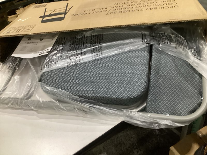 Condition photo showing Good Condition for Flash Furniture Hercules Series Metal Folding Chairs with Cushioned Seat, Fabric Upholstered Event Chairs with 300-lb. Static Weight Capacity, Set of 4, Gray Gray Fabric/Gray Frame Set of 4