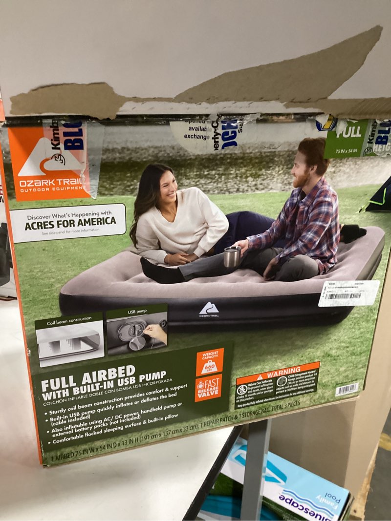 Condition photo showing As Is for ozark trail 13" full air mattress with built-in usb pump