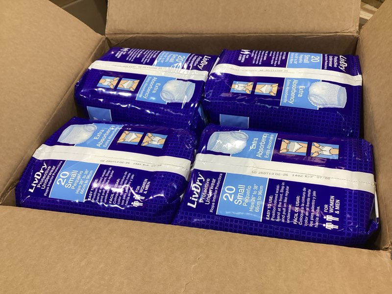 Condition photo showing New/Like New for LivDry Adult Incontinence Underwear, Extra Absorbency Adult Diapers, Leak Protection, Small, 80-Pack Small (80 Count)