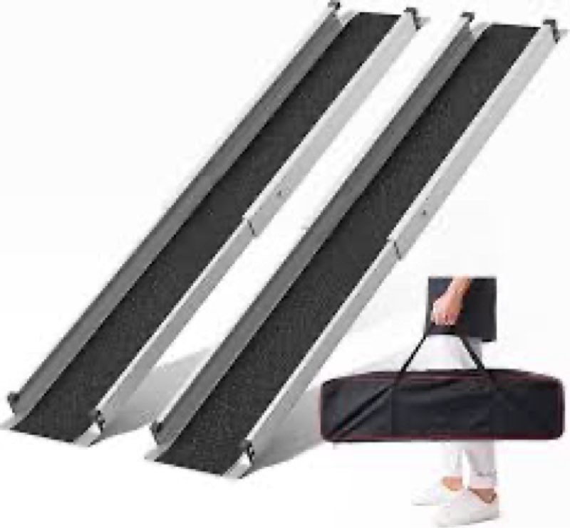 adjustable wheelchair ramp 7ft telescoping portable wheelchair ramps for steps ramps for wheelchair for home with storage bag aluminum non-skid ramps 84" l x 7.4" w 600lbs capacity (2 pack)