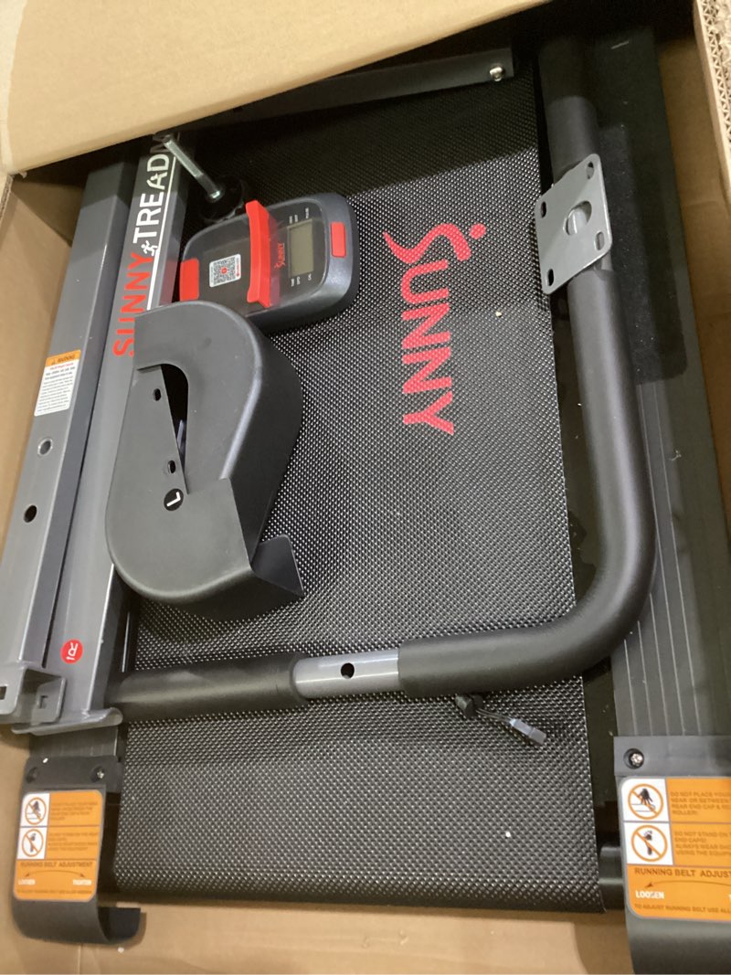 Condition photo showing Good Condition for (not tested)sunny health & fitness walking pad treadmill with handle, manual compact foldable design walking running non-slip surface treadmill with fixed incline, lcd monitor, bluetooth optional smart manual