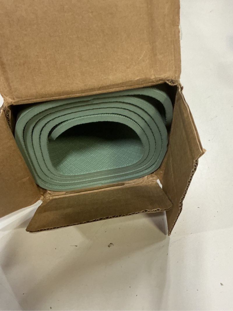 Condition photo showing Good Condition for keep yoga mat - premium 7mm thick exercise mat, anti-tear 32'' extra wide fitness mat with strap for men & women, non slip pilates mat for home yoga, pilates, gym, stretching, floor & fitness workouts pale green