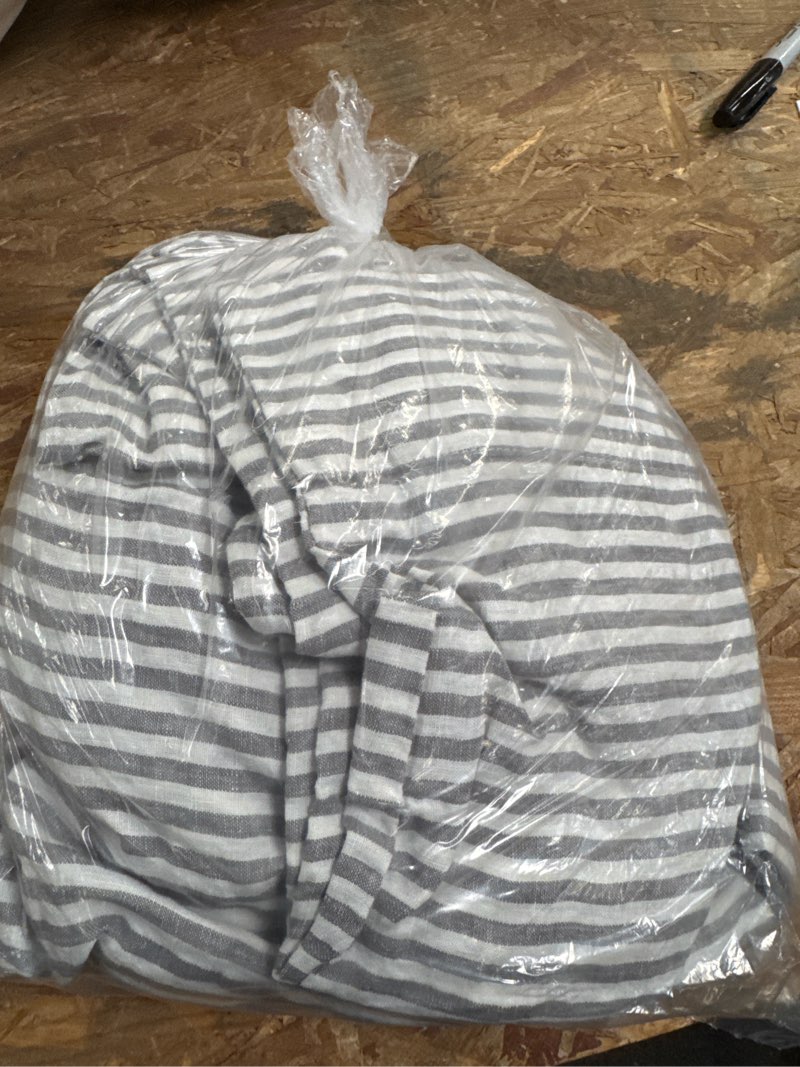 Condition photo showing Good Condition for european linen stripe fitted sheet set, twin, grey/white stripe