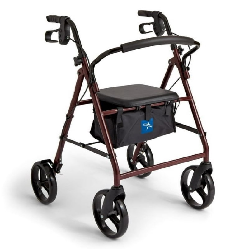 Medline Steel Rollator Walker for Adult Mobility Impairment, Burgundy, 350 lb. Weight Capacity, 8” Wheels, Foldable, Adjustable Handles, Rolling Walker for Seniors