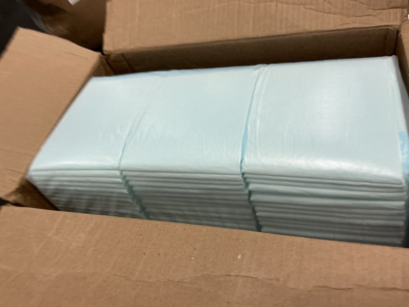 Condition photo showing New/Like New for amazon basics leak-proof dog and puppy potty training pee pads with quick-dry 5-layer super absorbent design for housebreaking, regular size 22x22", blue & white, 150 count regular 150 count