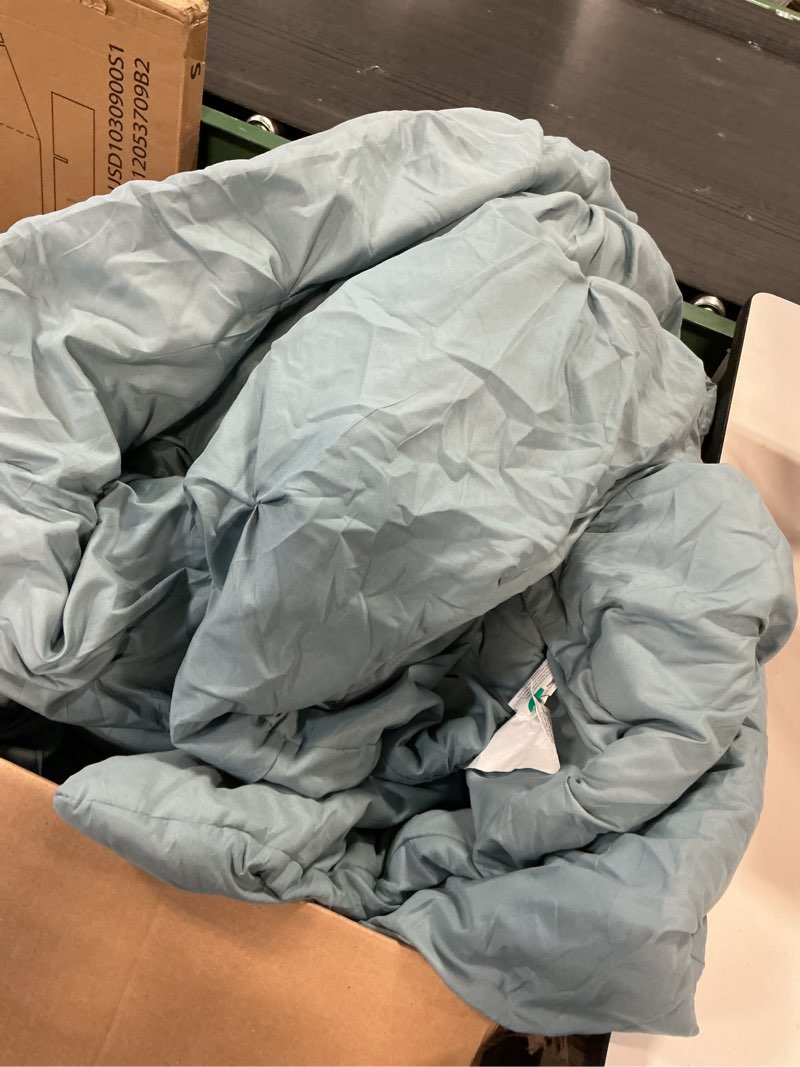 Condition photo showing As Is for (Incomplete) Bedsure King Size Comforter Set, Dusty Blue Soft Prewashed Bedding for All Seasons, 7 Pieces Warm Winter Down Alternative Bed Set, Fluffy Bed in a Bag with Sheets, Pillowcases & Shams