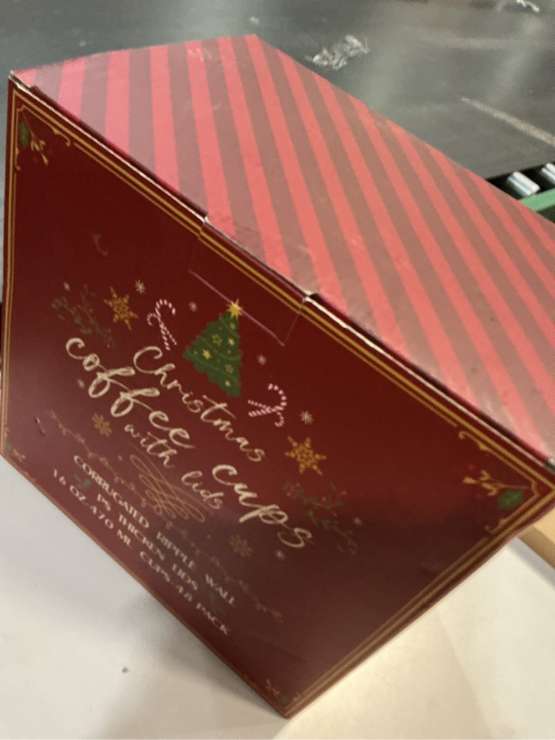 Condition photo showing New/Like New for 16 oz Christmas Disposable Coffee Cups with Lids, Christmas To Go Coffee Cups, Insulated Ripple Double-Walled Paper Cup for Hot Cocoa, Hot Chocolate, Drinks Supplies, Xmas Dinner Party (48 Pack) Christmas-four style 16 once