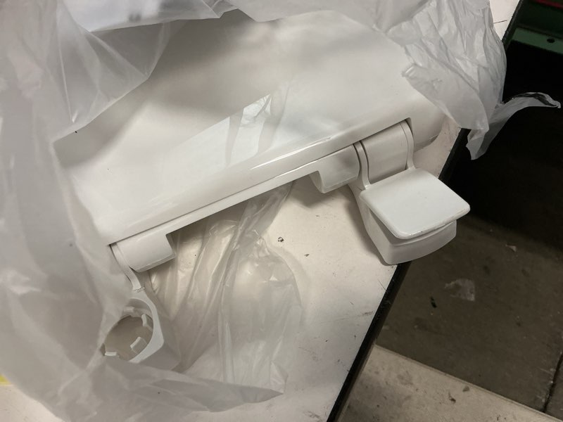 Condition photo showing As Is for bemis 7300slec slow close toilet seat, easy clean hinges and durable plastic seat, made in usa, elongated, white