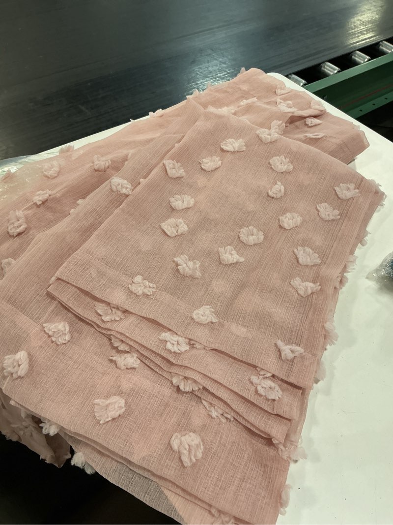 Condition photo showing Good Condition for blush pink nursery curtains girl room, vintage pale mauve rose dusty pink ruffle sheer pom pom boho curtains for girls bedroom, 2 panels set, 52 x 84 inches long blush pink 52\"w x 84\"l (pack of 2)