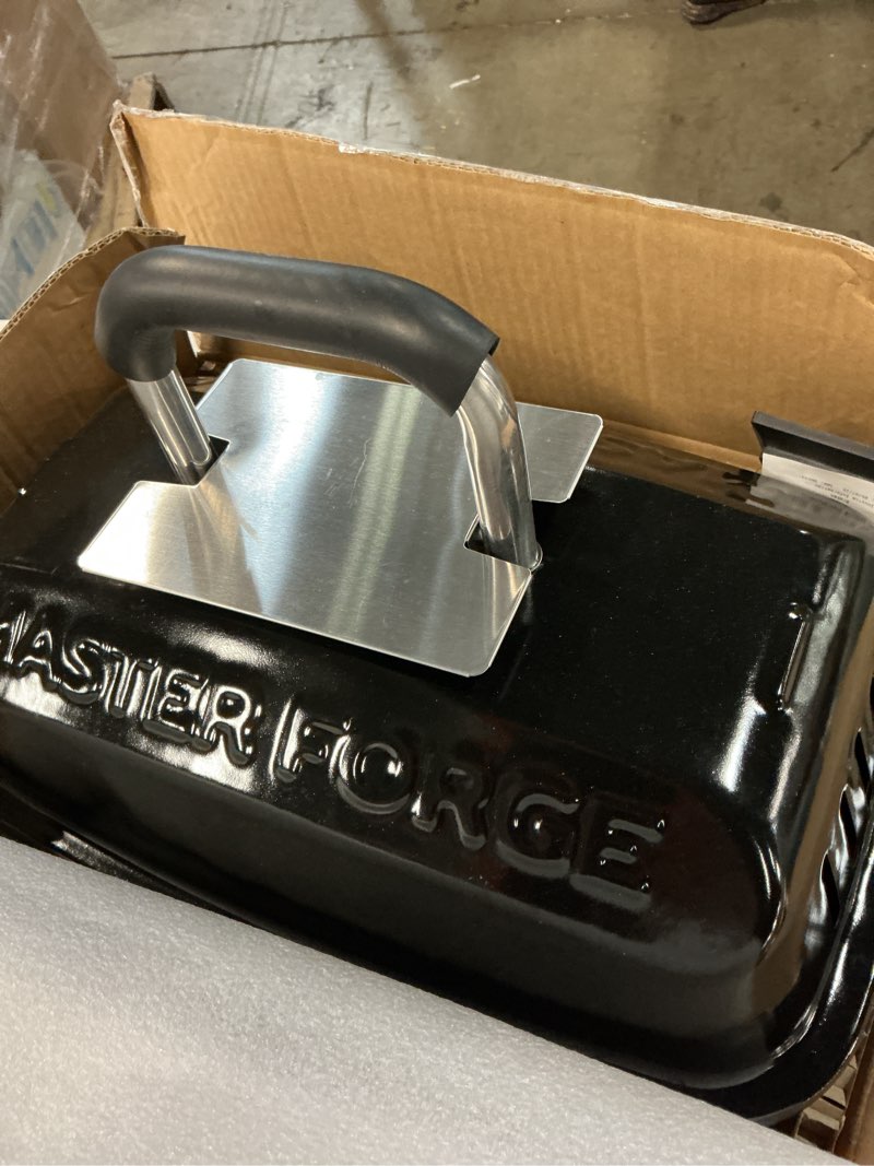 Condition photo showing As Is for master forge small 177-sq. in black portable liquid propane grill