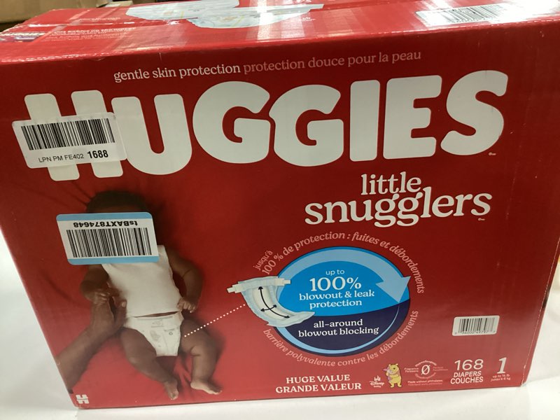 Condition photo showing New/Like New for Huggies Size 1 Diapers, Little Snugglers Diapers, Size 1 (8-14 lbs), 198 Count (6 Packs of 33), Packaging May Vary Size 1 198