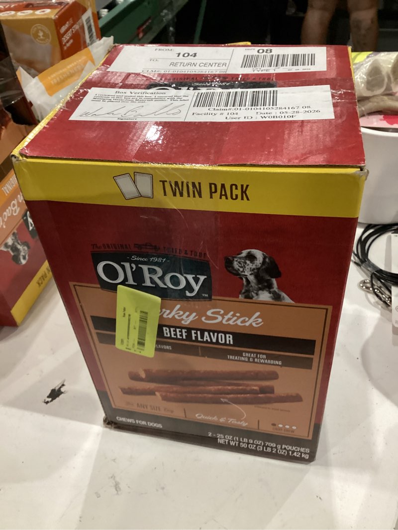 Condition photo showing As Is for  ol'roy jerky stick dog treats with real beef chews