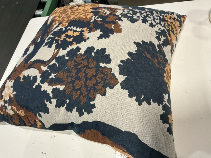 Condition photo showing Good Condition for cream-navy-olive jacquard tree pillow 24x24 - threshold designed with studio mcgee