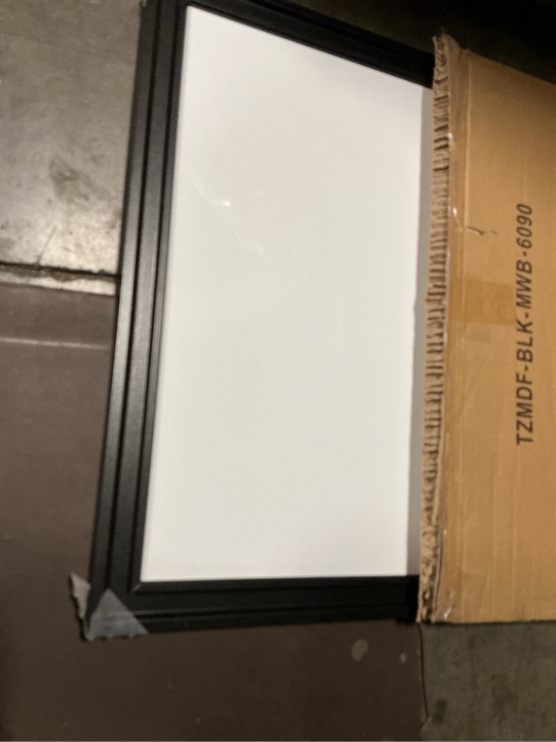 Condition photo showing As Is for white board for wall, 24'' x 18'' magnetic dry erase board, decorative black vintage wooden frame whiteboard for home office school dorm kitchen black 24"x18"