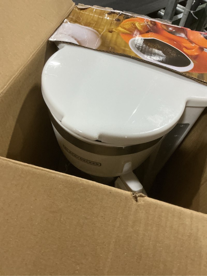 Condition photo showing As Is for black+decker cm1160w-1 cm1160w 12-cup programmable coffeemaker, white/stainless steel white hot brew