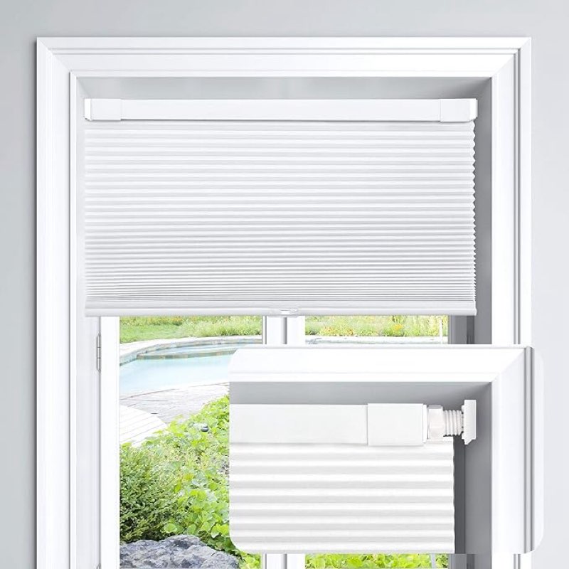 Product similar,nLazBlinds Cordless Cellular Shades, No Tools No Drill Light Filtering Honeycomb Shades Pleated Blinds for Windows, 21'' W x 64'' H, White