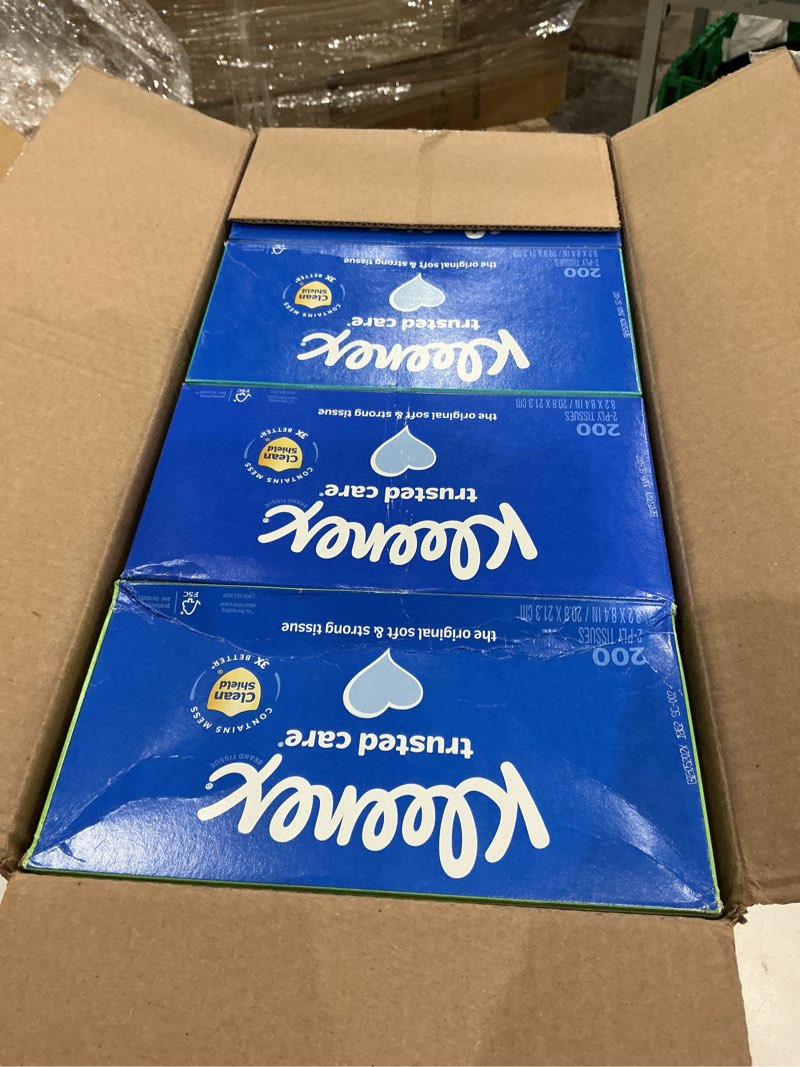 Condition photo showing New/Like New for kleenex trusted care facial tissues, 8 flat boxes, 200 tissues per box, 2-ply, packaging may vary white 200 tissues (pack of 8)