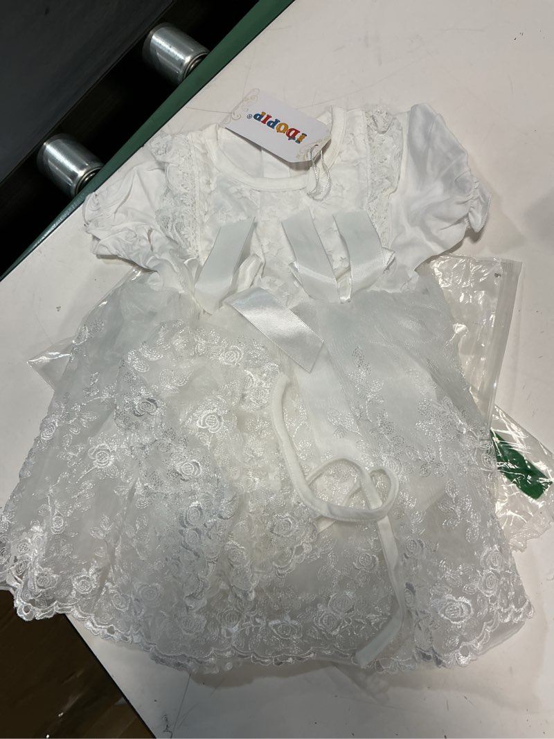 Condition photo showing New/Like New for Toddler Baby Girl Long Sleeve Fall Dress Flower Lace Wedding First Birthday Baptism Christening Dresses with Hat Outfit 9-12 Months White Lace