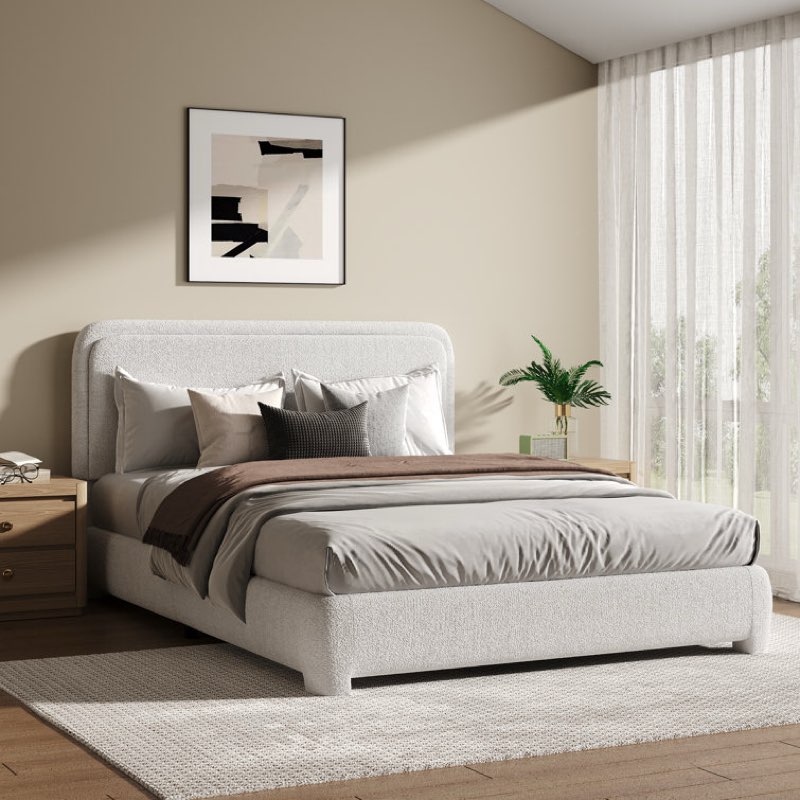 Bensu Boucle Upholstered Platform Bed Color: White, Size: Queen