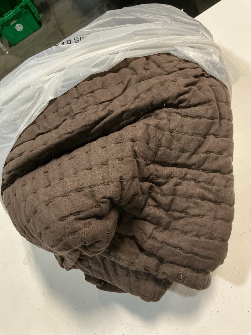 Condition photo showing As Is for european linen cotton stitch quilt set, full/queen, espresso