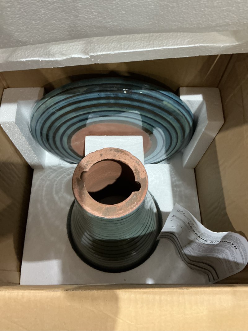 Condition photo showing Good Condition for elegant glazed ceramic bird bath-21 in-blue cloud swirl