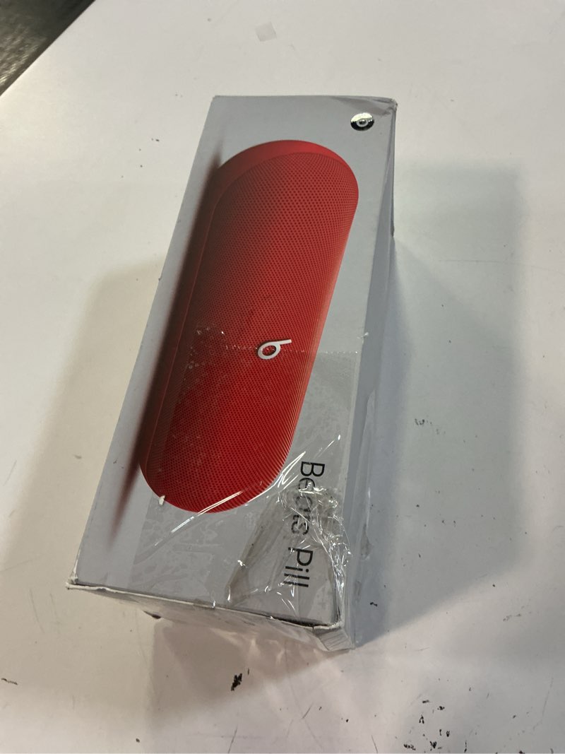 Condition photo showing As Is for beats pill - wireless bluetooth speaker and portable charger via usb-c - up to 24 hours battery life, ip67 water resistant, apple & android compatible, built-in microphone – statement red (renewed)