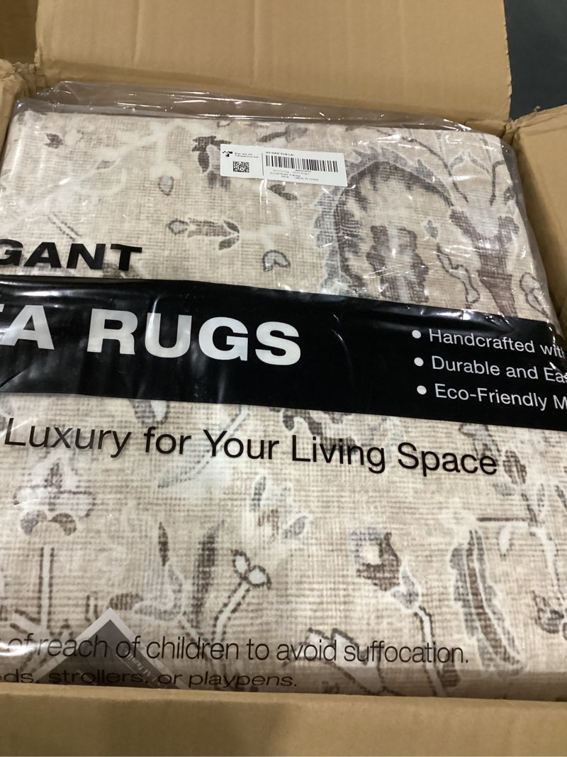 Condition photo showing Good Condition for 8x10 living room rug for family- washable oriental stain resistant rugs for bedroom nursery non slip ultra soft carpet for dining room medallion farmhouse home decor floor decoration mat (8x10 beige) 8' x 10' (rectangular) beige