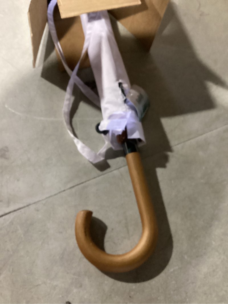 Condition photo showing Good Condition for soulrain 16 ribs 48" stick umbrella auto open solid color fashionable and simple?arc classic wood handle?windproof unbreakable stick rain umbrella cream