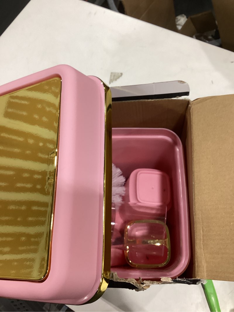 Condition photo showing Good Condition for 9PCS Bathroom Accessory Set, Pink Bathroom Set with Large-Capacity 4 Gallon Trash Can, Bathroom Accessories Set Complete, Toothbrush Holder, Soap Dispenser, Toilet Brush, Bathroom Decor Pink 4 Gallon Trash Can Bathroom Set