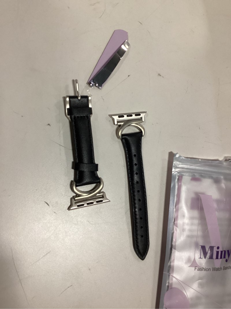 Condition photo showing As Is for Minyee Leather Band Compatible with Samsung Galaxy Watch 8 40mm 44mm/ 8 Classic 46mm Bands, No Gap One-Click Slim Thin Dressy Leather Strap with C-Shape Metal Buckle Women, NOT for Other Models Black/Silver