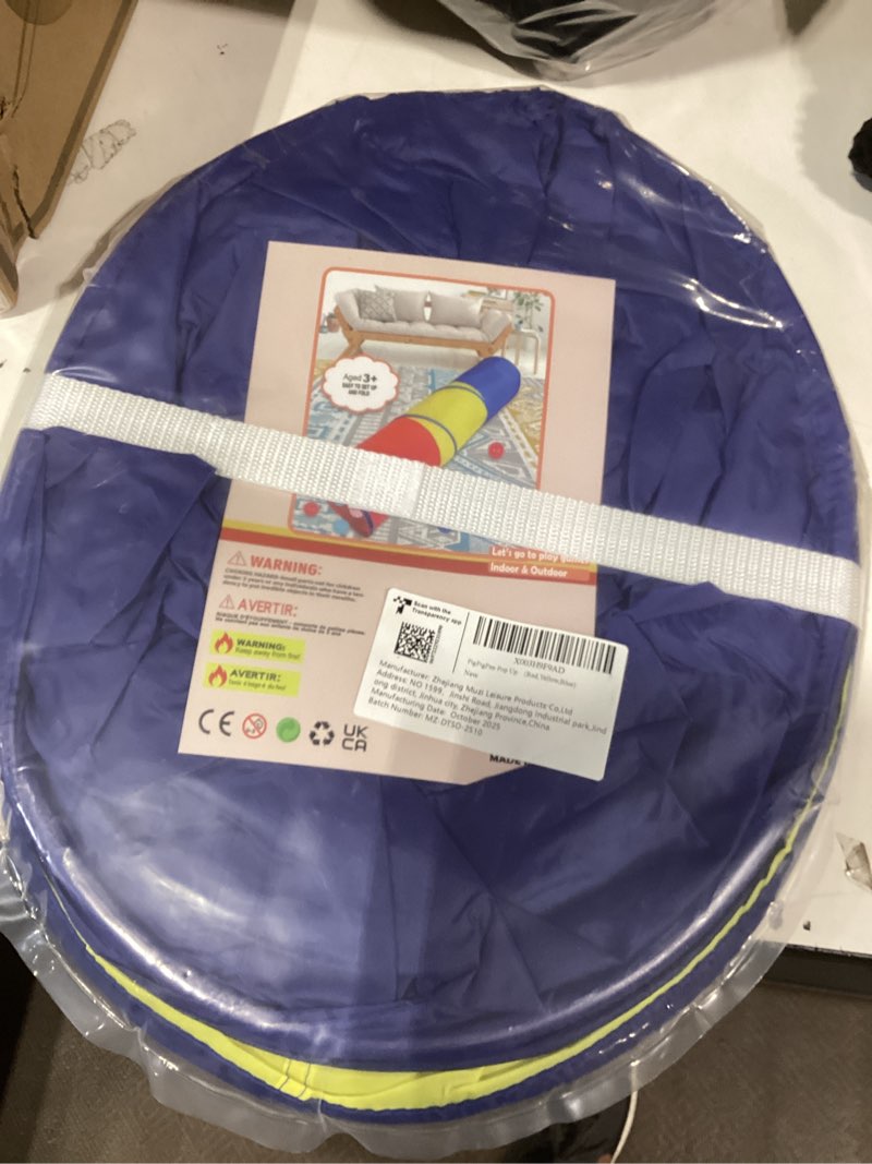 Condition photo showing New/Like New for pigpigpen pop up play tunnel tent for toddlers babies or dogs, indoor & outdoor toys for kids backyard playset. (red,yellow,blue) red,yellow,blue play tent