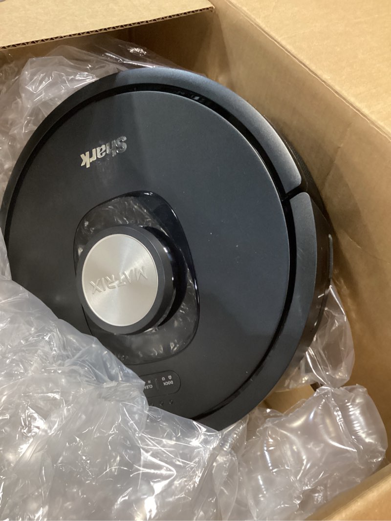 Condition photo showing As Is for Shark AV2310AE Matrix Self-Emptying Robot Vacuum with No Spots Missed on Carpets and Hard Floors, Precision Home Mapping, Perfect for Pet Hair, Bagless, 45-Day Capacity Base, Wi-Fi Black/Brass