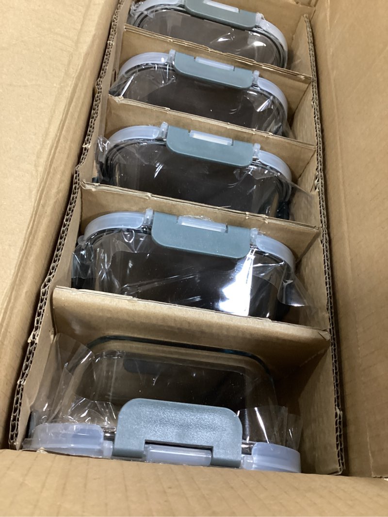 Condition photo showing New/Like New for KOMUEE 30 oz 5 Pack Glass Meal Prep Containers, Glass Storage Containers with Lids - Dishwahser, Microwave, Oven and Freezer Safe Gray 5-pack 30oz