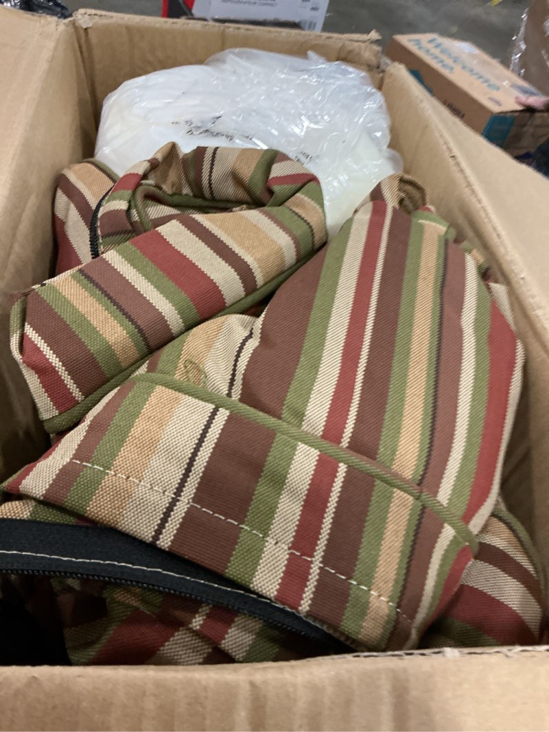 Condition photo showing Good Condition for outdoor cushions for patio furniture set of 2, 24"x24" water repellent chair cushions removable seat bottom & back cushion covers for chair, sofa, couch, colorful stripe colorful stripe 24"x24"