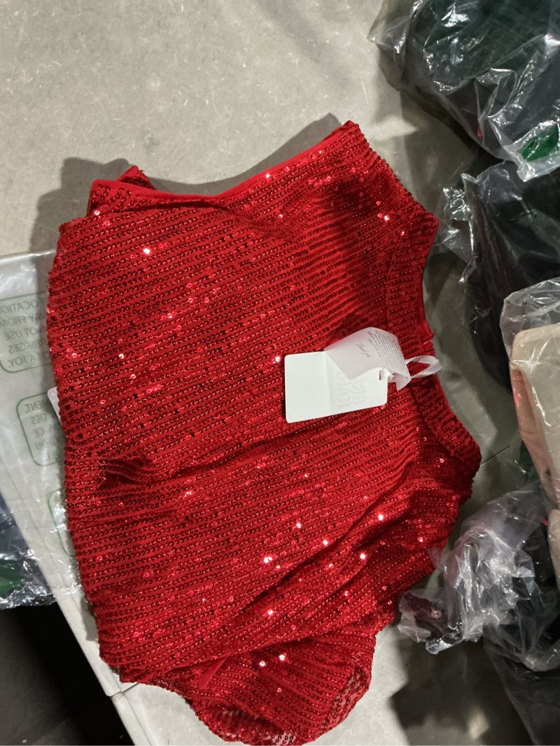 Condition photo showing Good Condition for grace karin one shoulder sequin sparkly tops for women ruched asymmetrical glitter tops slimming sparkle party shirts bright red xx-large