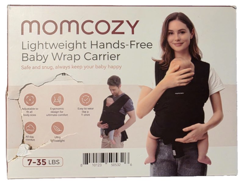 Momcozy Baby Wrap Carrier Lightweight, Hands-Free, Black, 7-35 LBS
