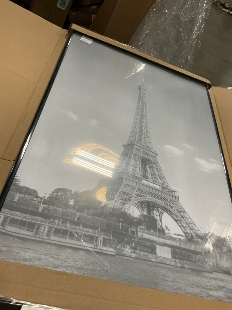 Condition photo showing Good Condition for 20 x 28 Eiffel Tower picture, Black & White, Paris, black plastic frame20