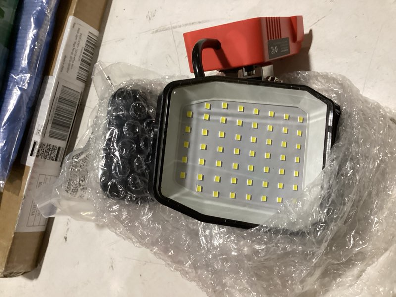 Condition photo showing Good Condition for led work light compatible with milwaukee 18v battery, 150w 15000lm flood light, 6500k daylight 3-head adjustable, usb type-c&2 brightness modes portable flashlight job site light (tool only)