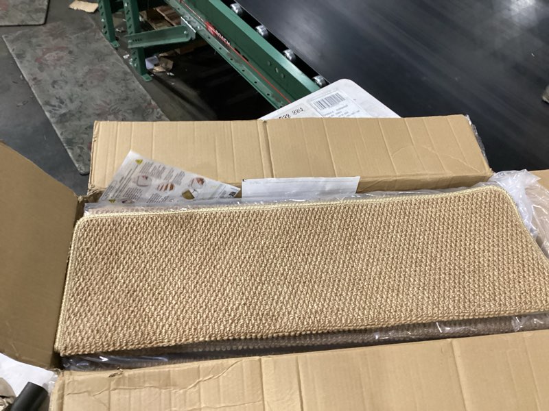 Condition photo showing New/Like New for bullnose carpet faux sisal stair treads | set of 14 | stair treads for wooden steps indoor anti slip braided staircase protector pet friendly rugs covers 9.44" x 29.5"x 1.9",golden 14 pieces golden