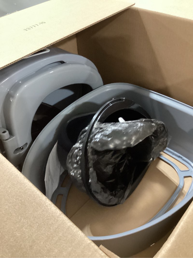 Condition photo showing As Is for Portable Travel Toilet, with Detachable Inner Bucket and Toilet Paper Holder, for Camping Boat, Hiking, RV, Bedroom and Living Room light gray Collapsible