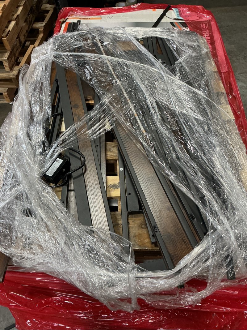 Condition photo showing As Is for LINSY Bed with Ergonomic Headboard, Fast Assembly with Lights & Charging Station, Metal Platform Bed with Storage, Rustic Brown ( size unknown ) 