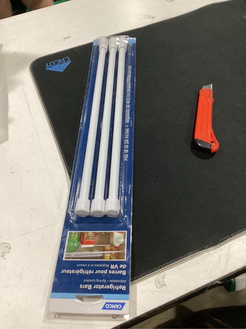 Condition photo showing Good Condition for camco 44053 28" rv refrigerator bar - holds food and drinks in place during travel - prevents messy spills - spring loaded and extends between 16" and 28" - 3 pack - white (44074)